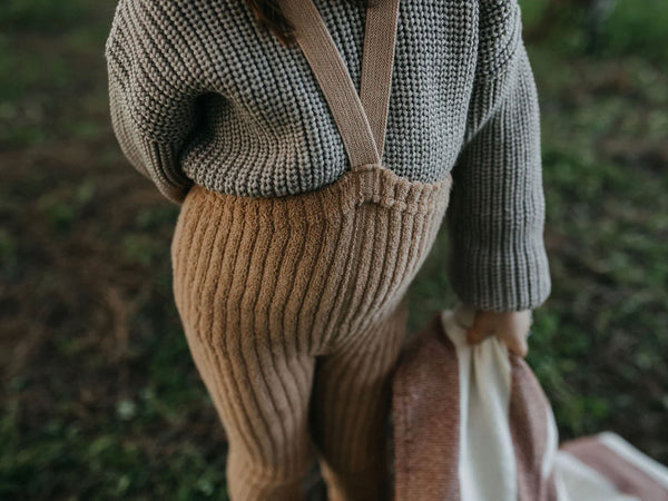 Silly Silas Granny Teddy Footless Unisex Rib Tights with Braces Light Brown