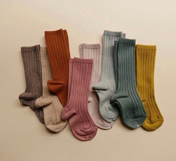 Basic Rib Knee High Socks Linen