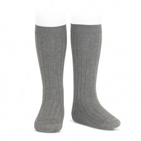 Basic Rib Knee High Socks Grey