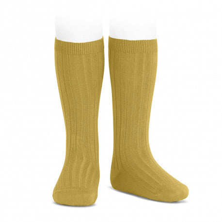 Basic Rib Knee High Socks Mustard