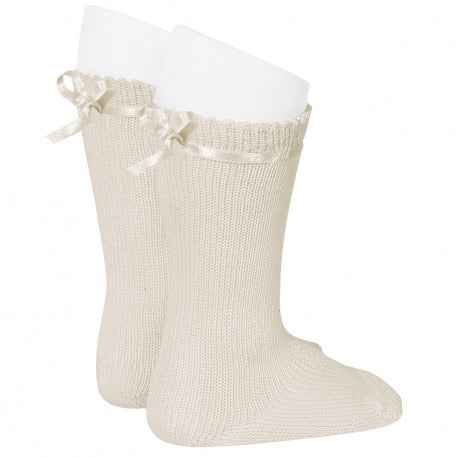 Knee High Socks With Lace Ribbon Linen
