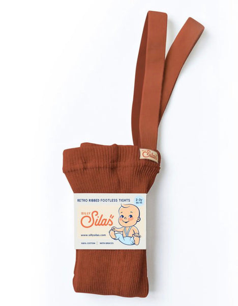 Silly Silas Footless Unisex Rib Tights with Braces Cinnamon