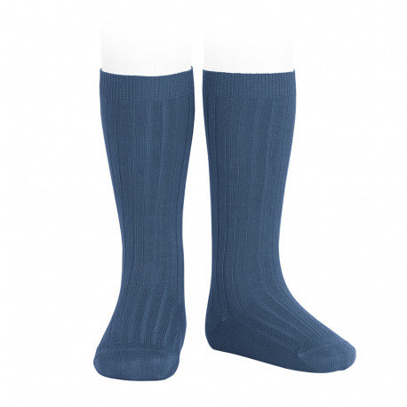 Basic Rib Knee High Socks Cobalt