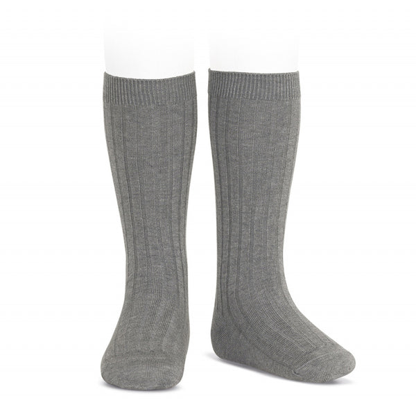 Basic Rib Knee High Socks Light Grey